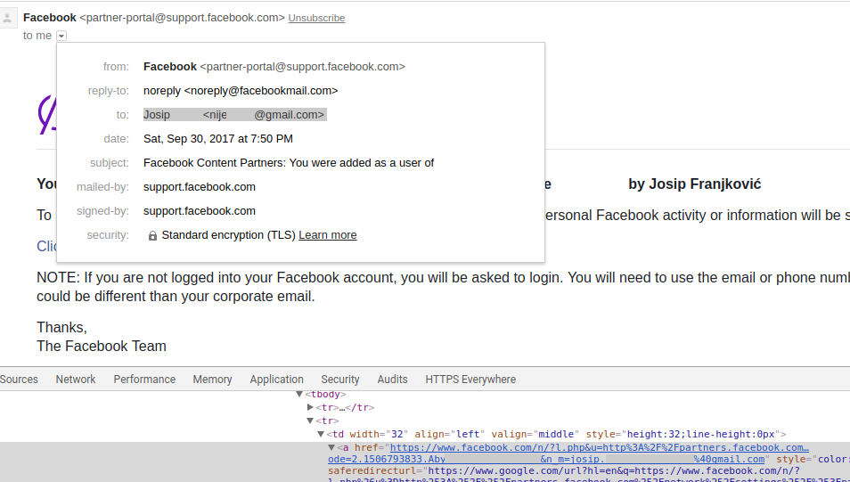 Facebook Partners email leak